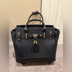 JKM Women’s Rolling Tote Bag Briefcase Carryall Laptop Black Bag